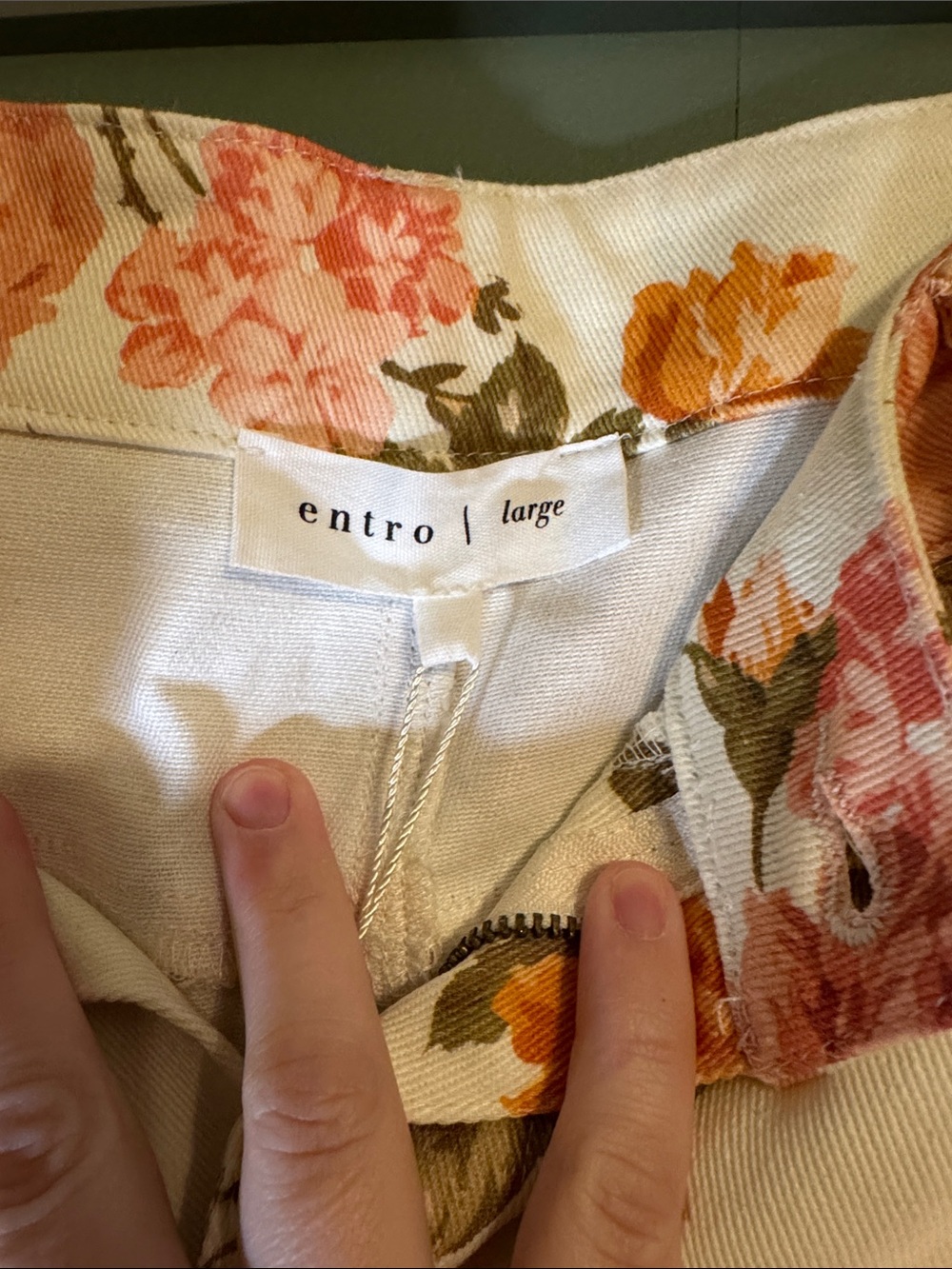 Entro Viviana Cream Floral Denim Matching Set Wide Leg Peplum Large - Picture 9 of 12